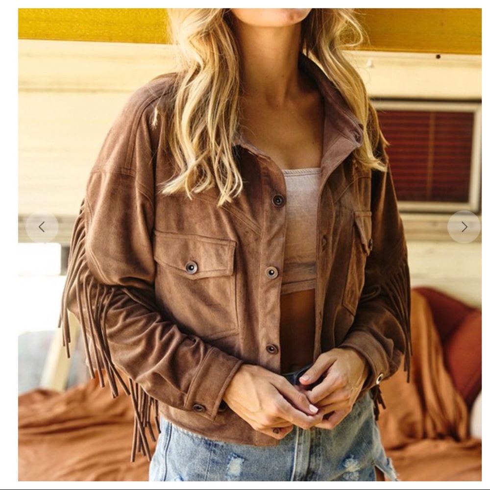 #44 Caroline Hippie Boho Chic Fringe Faux Suede Jacket - Picture 4 of 7